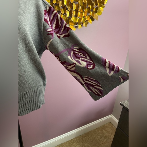Gray and Purple Flower-Sleeve Cabi Sweater - Picture 2 of 7